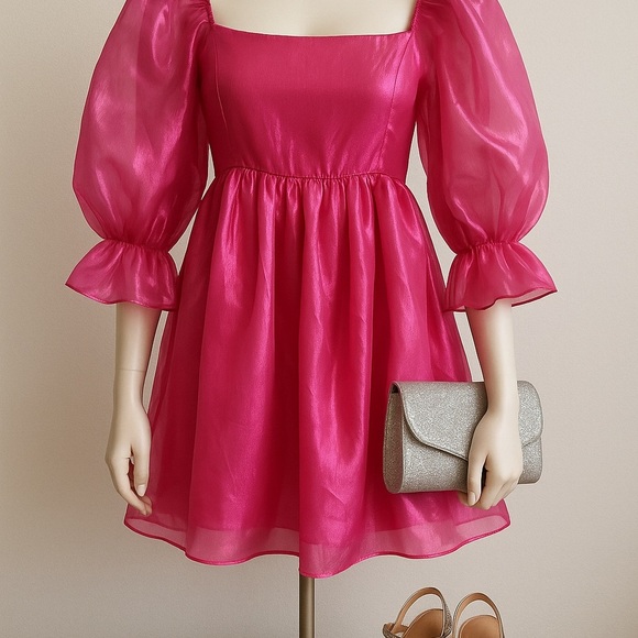 Allison + Kelly Barbie Pink Puff Sleeve Party Dress | Size S | NWT - Picture 2 of 8
